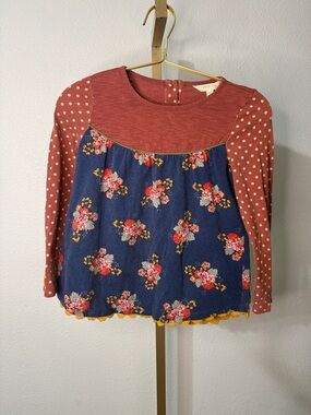 Matilda Jane- Girls Navy Floral & Rust Long-Sleeve Peplum Top-Size 8